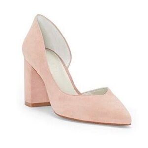 1. State Sisteen Blush Pink Suede Pointed Toe Block Heel Pumps Heels Size 5